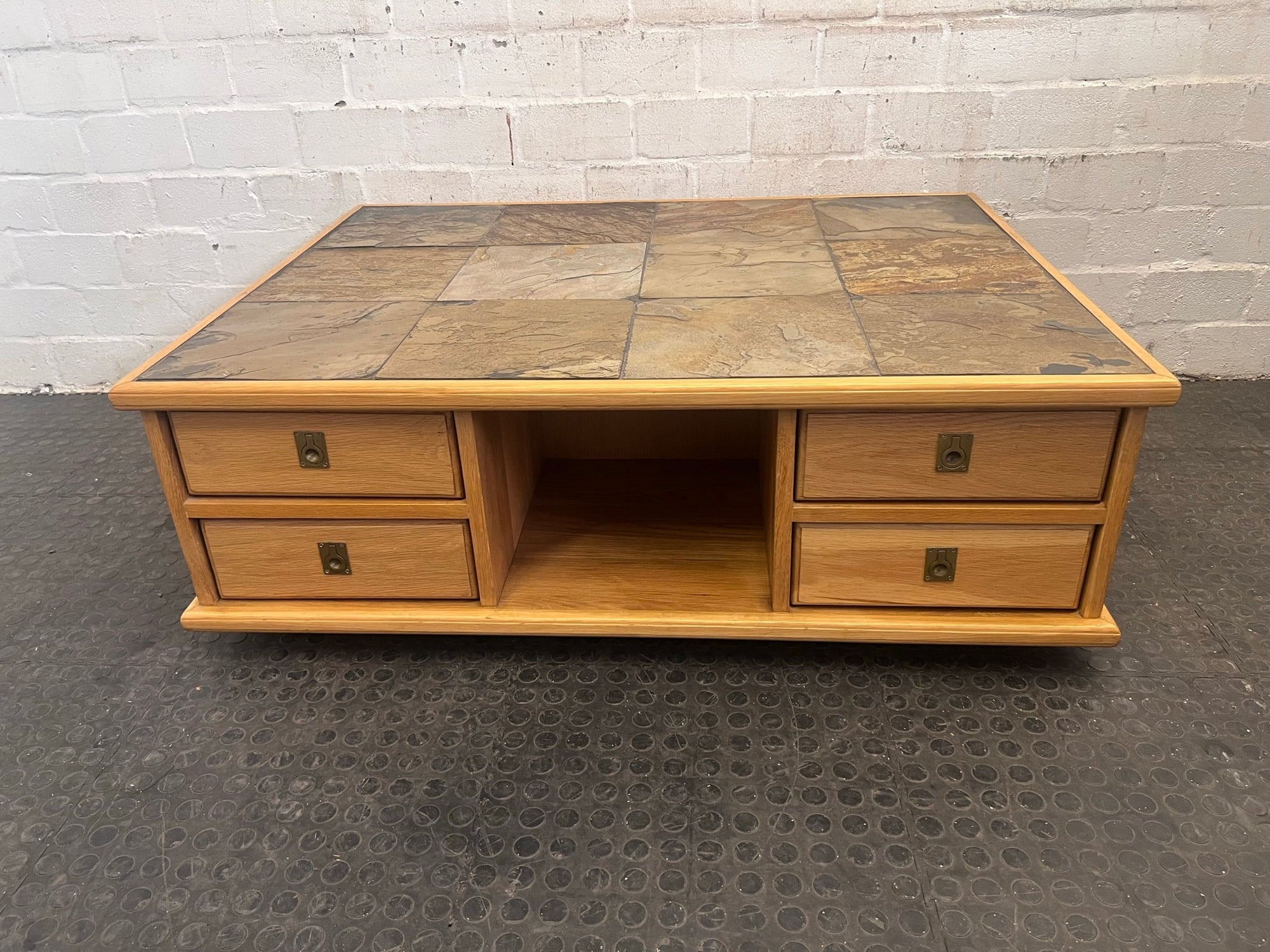 Large Wooden Six Drawer Coffee Table with Tiled Top - REDUCED