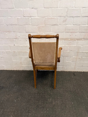 Wooden Framed Beige Cushioned Dining Chair with Arm Rests