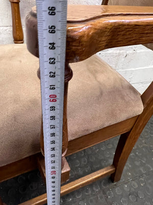 Wooden Framed Beige Cushioned Dining Chair with Arm Rests