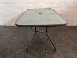 Metal Framed Glass Top Patio Table (Slightly Rusted)