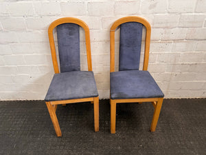 Wooden Blue Cushioned Dining Chair (Slight Damage/Crack In Wood) - PRICE DROP