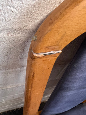 Wooden Blue Cushioned Dining Chair (Slight Damage/Crack In Wood) - PRICE DROP