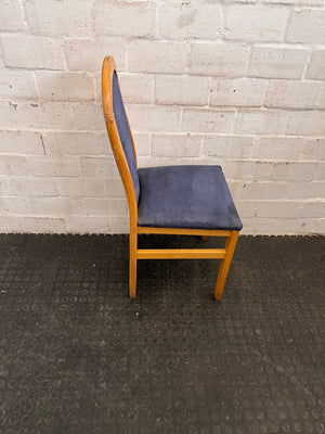 Wooden Blue Cushioned Dining Chair (Slight Damage/Crack In Wood) - PRICE DROP
