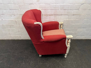 Red Fabric Arm Chair with Red and White Checkered Seat