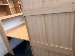 Light Wood Print L-Shaped Desk and Shelves