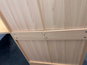 Light Wood Print L-Shaped Desk and Shelves