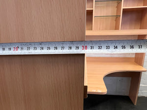 Light Wood Print L-Shaped Desk and Shelves