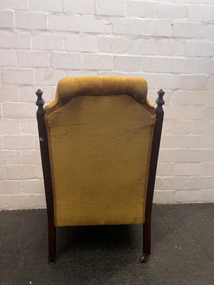 Mustard Velvet Wood Carved Arm Chair - REDUCED