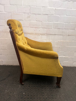 Mustard Velvet Wood Carved Arm Chair - REDUCED