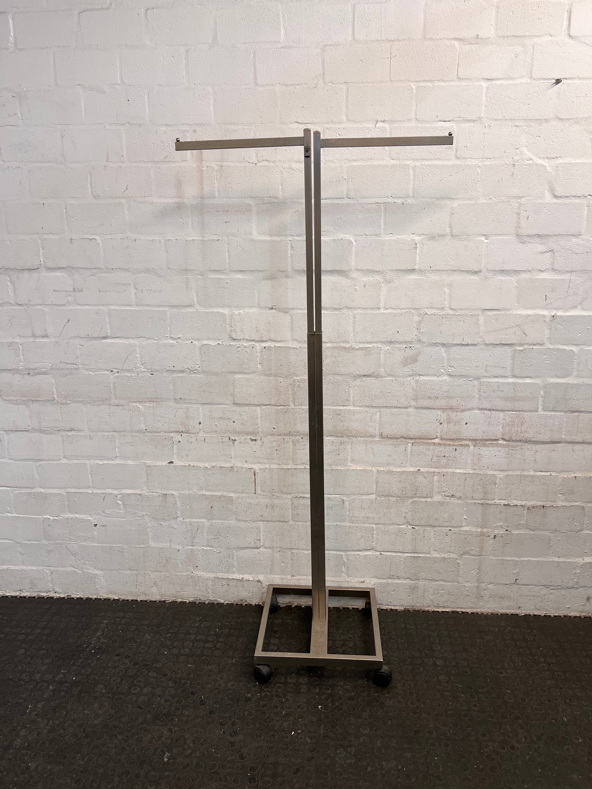 2 Sided Stainless Steel Clothing Rail with Adjustable Height on Wheels - Top Clips