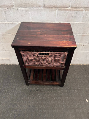 Wooden Pedestal with One Wicker Drawer - REDUCED