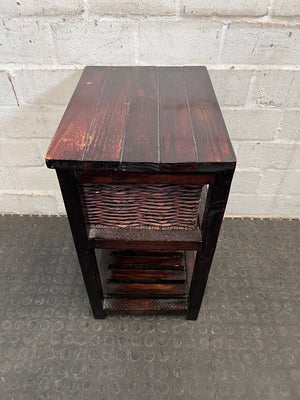 Wooden Pedestal with One Wicker Drawer - REDUCED
