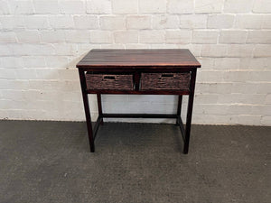 Wooden Table with Two Wicker Drawers