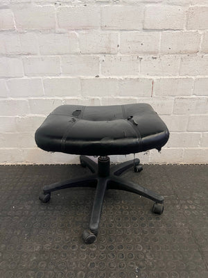 Black Office Footstool on Wheels (Torn Seat)