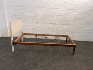 Metal Single Spring Bed Frame with White Wooden Headboard