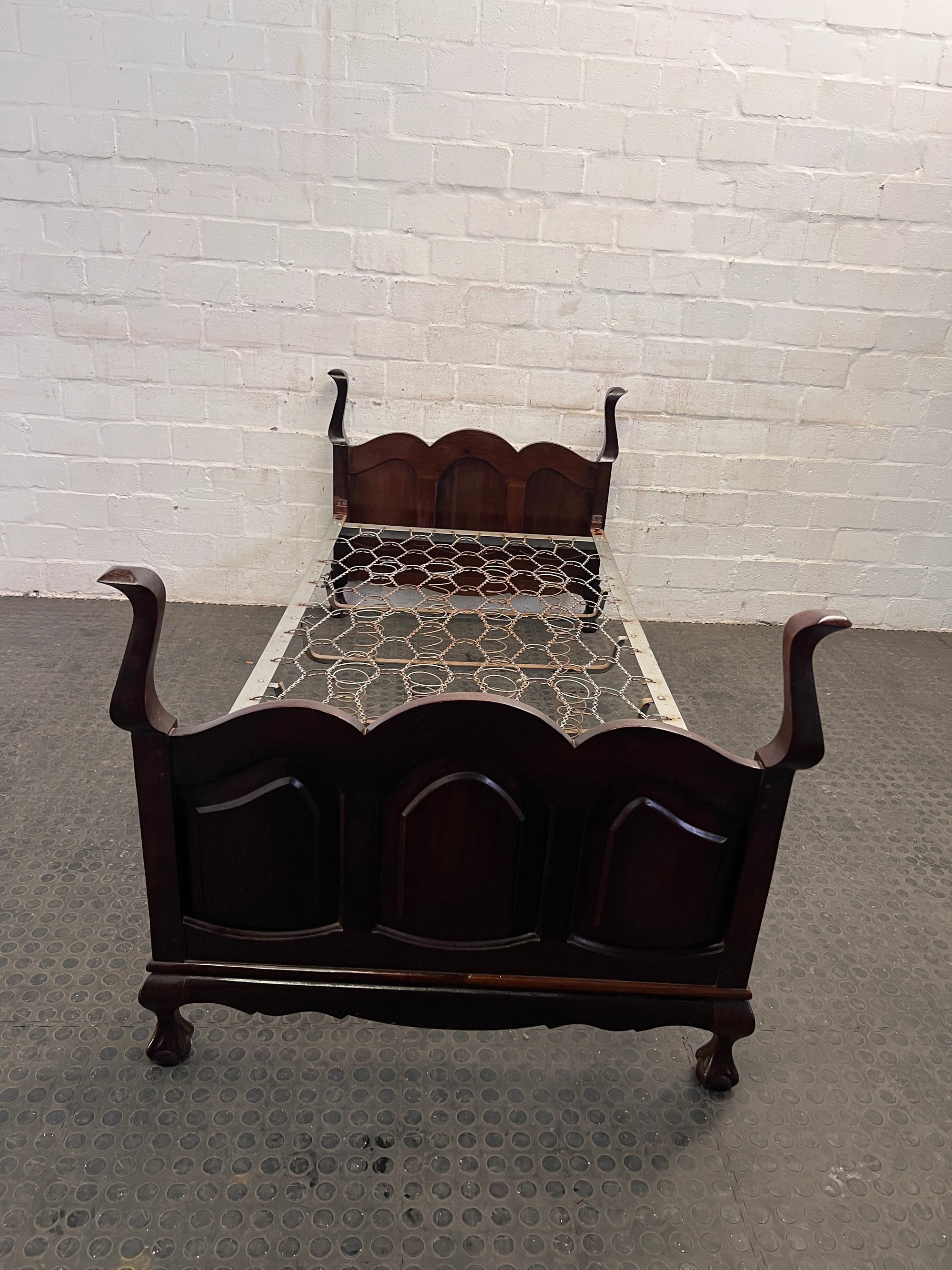Metal Single Spring Bed Frame with Wooden Headboard and Footboard - REDUCED