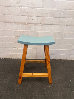 Wooden Stool with Blue Seat