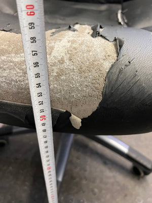 Black Padded Office Armchair on Wheels (Peeling Pleather)