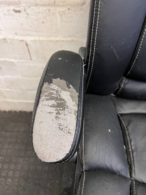 Black Padded Office Armchair on Wheels (Peeling Pleather)
