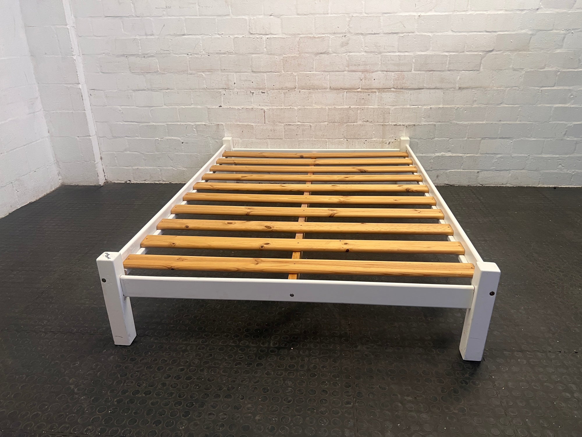 White Wooden Double Bed Base