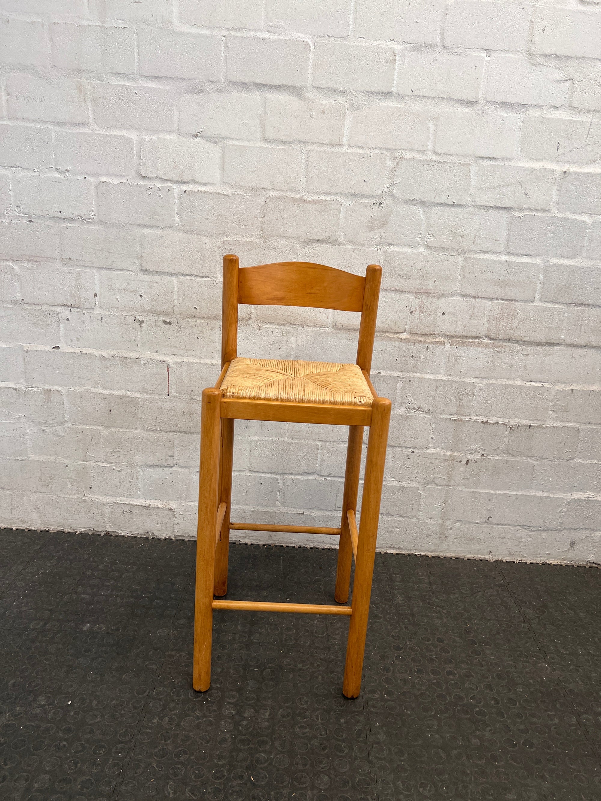 Wooden Bar Stool with Woven Seat
