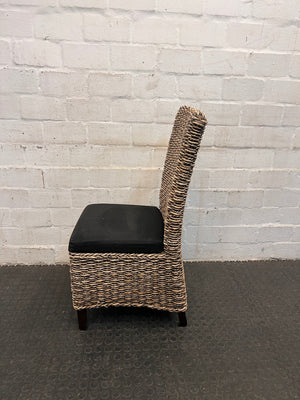 Wicker Dining Chair with Black Cushioned Seat