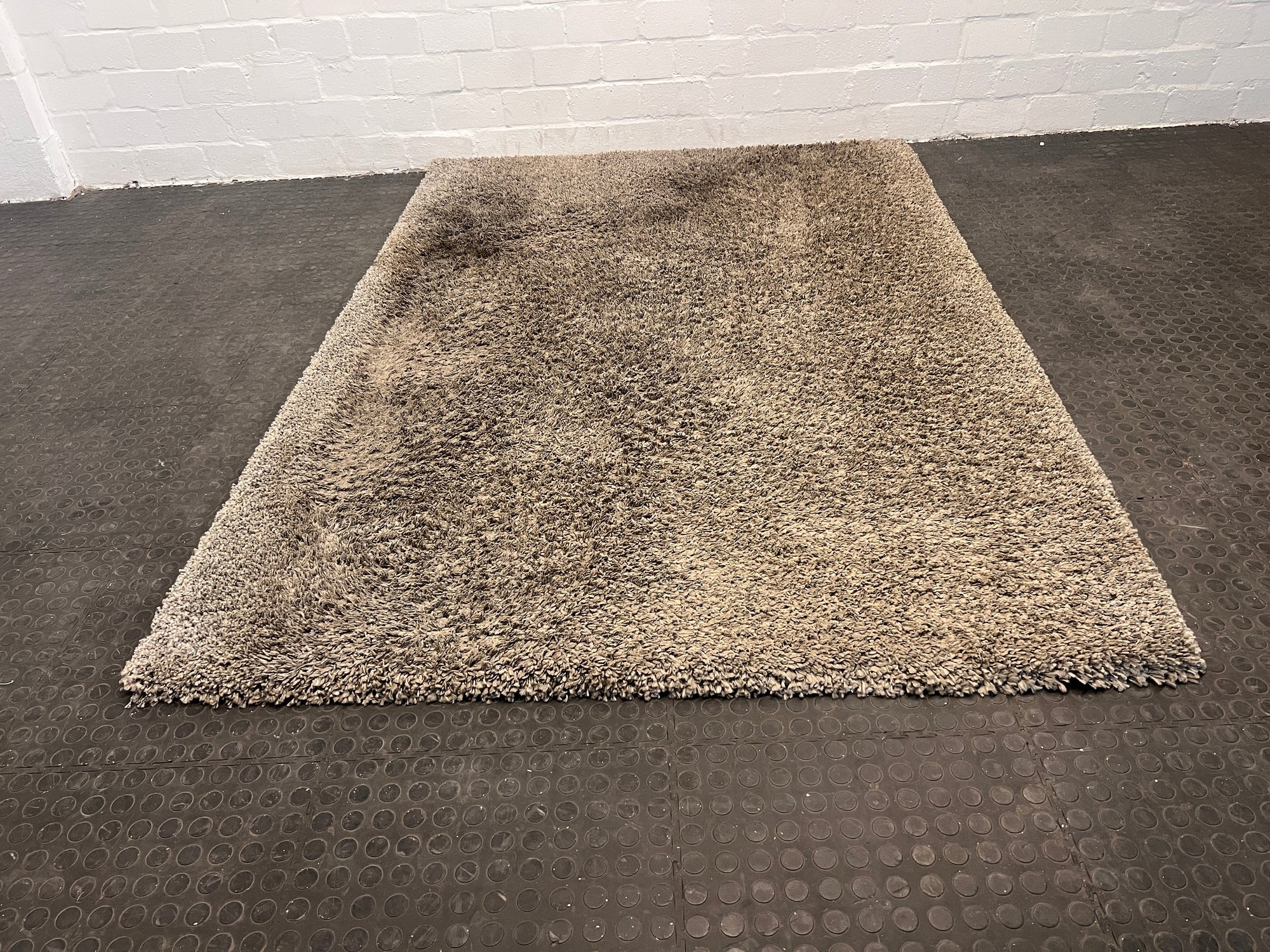 Shaggy Deluxe Beige Carpet (164cm x 234cm / Marks Underneath)