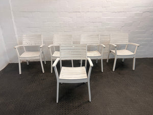 White Plastic Outdoor Armchairs (Natural Wear and Tear)
