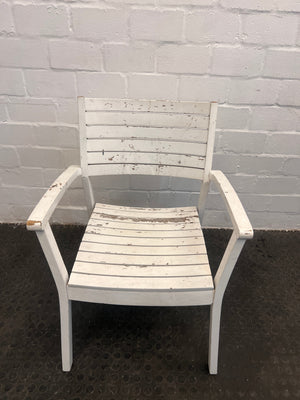 White Plastic Outdoor Armchairs (Natural Wear and Tear)