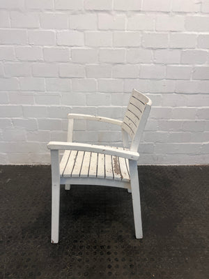 White Plastic Outdoor Armchairs (Natural Wear and Tear)