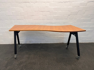 Wooden Desk with Bogey Wheels - 2ndhandwarehouse.com