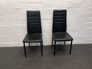 Black Pleather Ribbed High Back Dining Chair - PRICE DROP