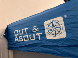 Out & About Blue and White Gazebo (Repaired Leg) - 2ndhandwarehouse.com