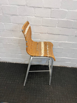 Brown Wicker Chair with White Striped Mesh and Rope Tied Seating