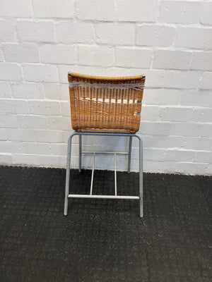 Brown Wicker Chair with White Striped Mesh and Rope Tied Seating