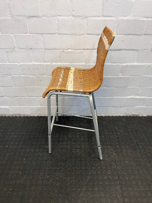 Brown Wicker Chair with White Striped Mesh and Rope Tied Seating