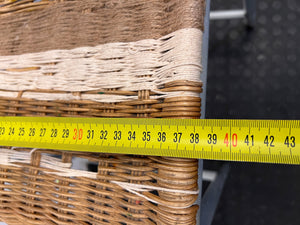 Brown Wicker Chair with White Striped Mesh and Rope Tied Seating