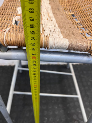 Brown Wicker Chair with White Striped Mesh and Rope Tied Seating