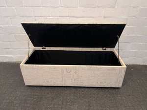 White Storage Ottoman with Printed Decorative Writings - PRICE DROP