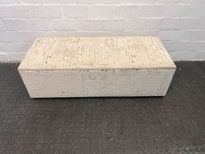 White Storage Ottoman with Printed Decorative Writings - PRICE DROP