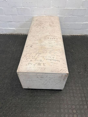 White Storage Ottoman with Printed Decorative Writings - PRICE DROP