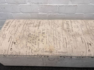 White Storage Ottoman with Printed Decorative Writings - PRICE DROP