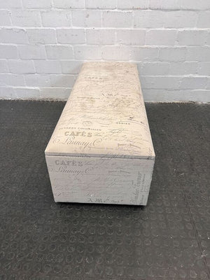 White Storage Ottoman with Printed Decorative Writings - PRICE DROP