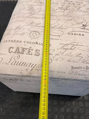 White Storage Ottoman with Printed Decorative Writings - PRICE DROP