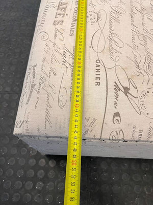 White Storage Ottoman with Printed Decorative Writings - PRICE DROP