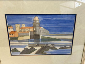 E. Schwickerdt Water Coloured Lighthouse & Port by the Harbor Framed Painting (Width: 47cm)(Height: 37cm) - 2ndhandwarehouse.com
