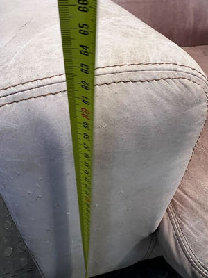 Beige Leather Three Seater Couch (Stained/Discoloured with Minor Tears)(Torn Cushion) - REDUCED