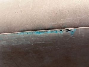 Beige Leather Three Seater Couch (Stained/Discoloured with Minor Tears)(Torn Cushion) - REDUCED