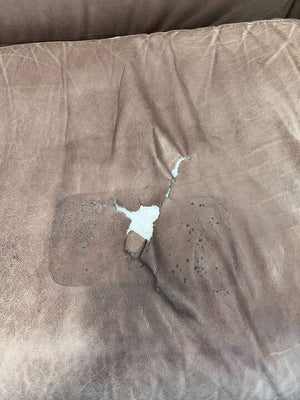 Beige Leather Three Seater Couch (Stained/Discoloured with Minor Tears)(Torn Cushion) - REDUCED