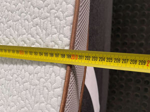 Modern Grey Upholstered Bed with Tufted Headboard & Mattress Topper